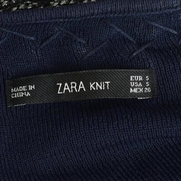 Zara Knit Blue Sweater Silver Necklace Neckline Size Small - Picture 7 of 9